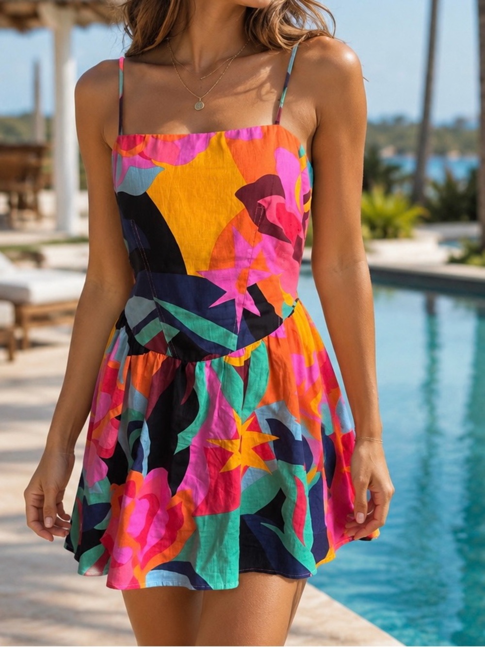 Olivaceous Tropical colorful Abstract Resort Wear sundress large